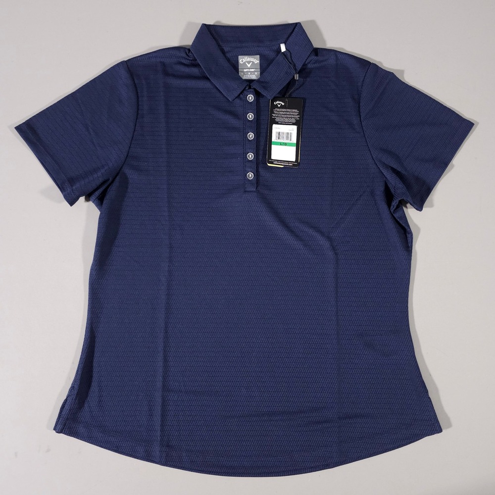 Callaway Polo Shirt Womens L Peacoat Blue Opti-Dri Textured Golf Top CGW656SU